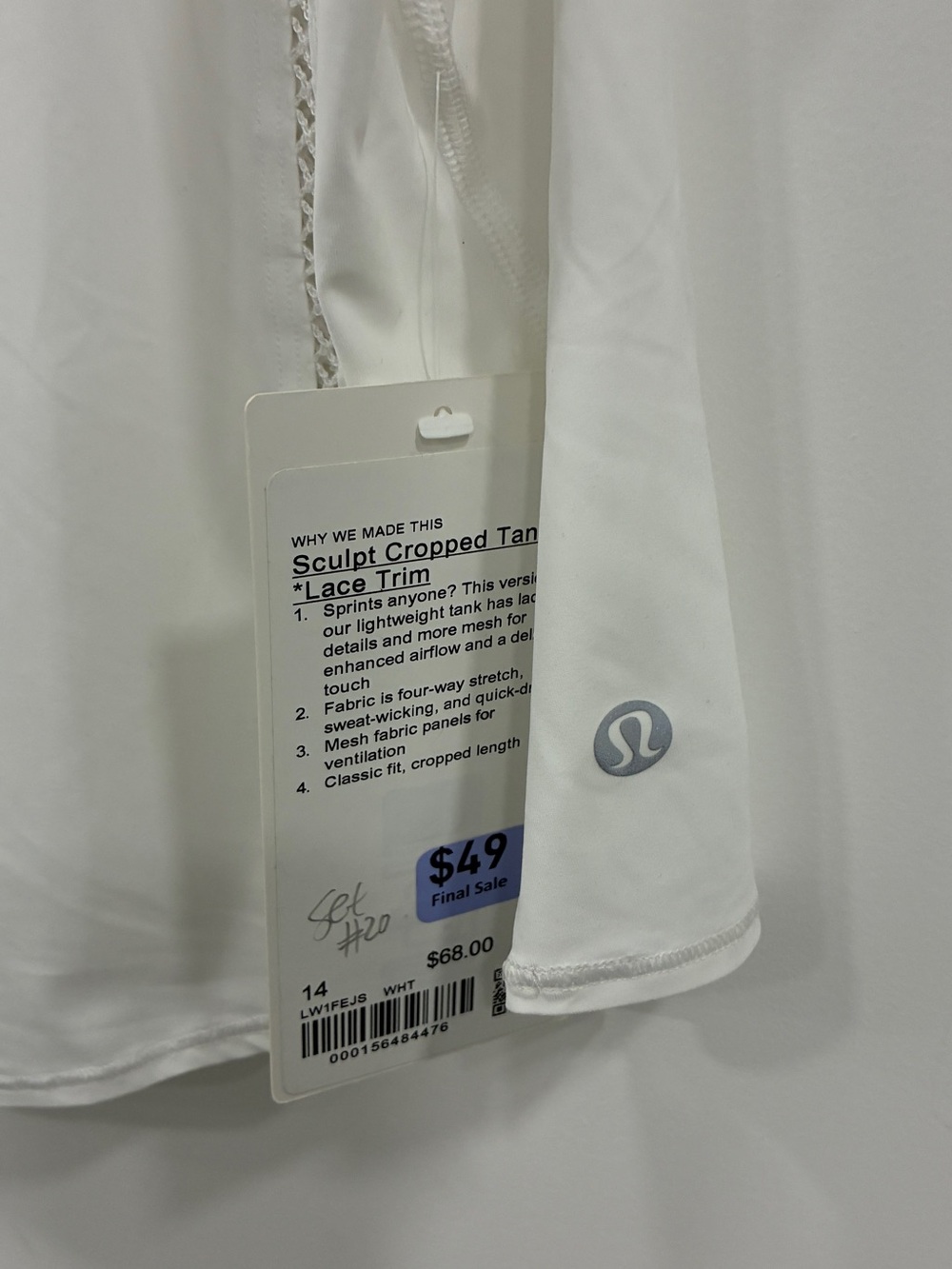 NWT Lululemon White Sculpt Cropped Tank + Hotty Hot Shorts Bundle Size 14 - Picture 5 of 6